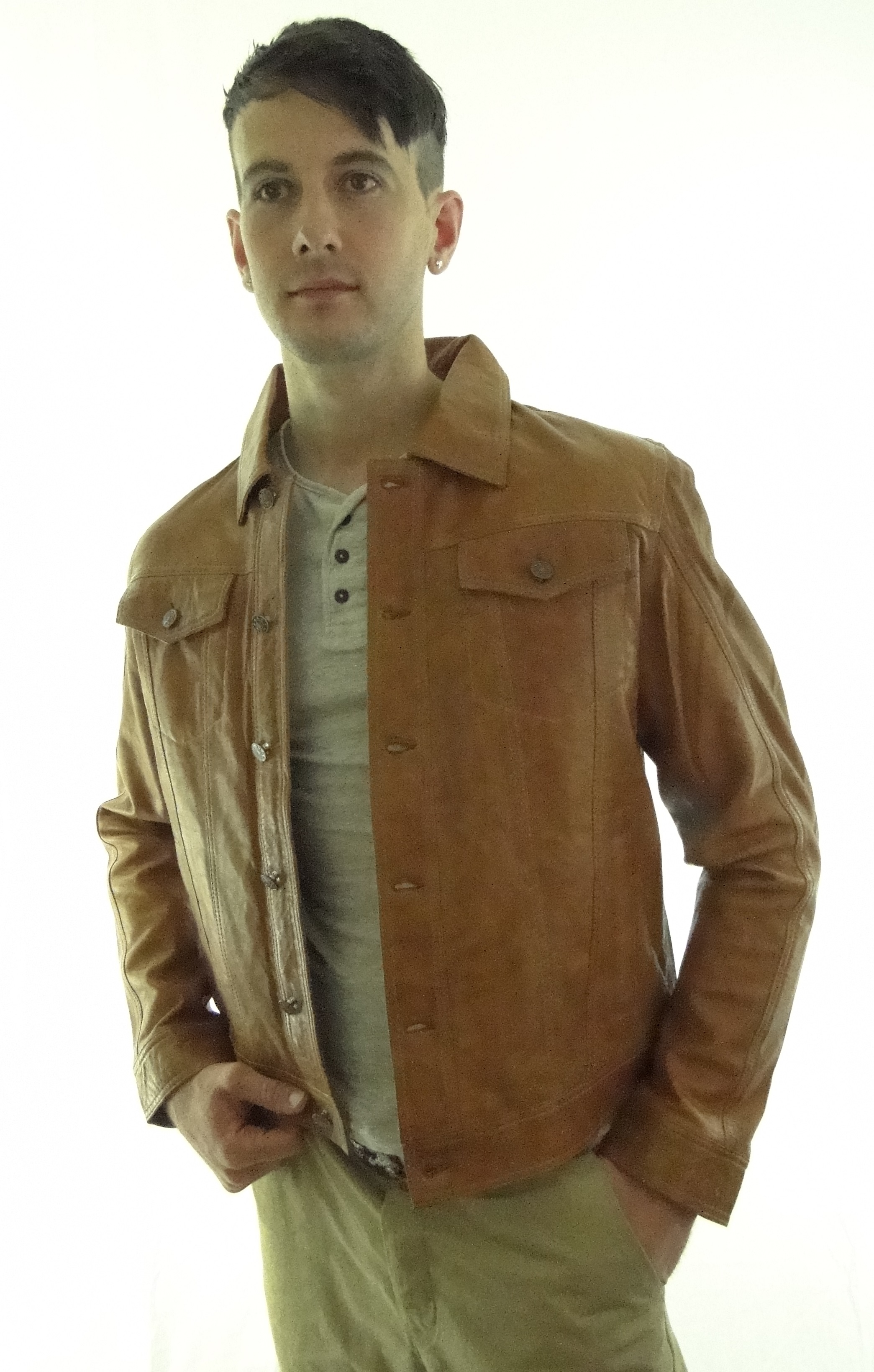 Men's Leather Denim Style Jacket in Tan