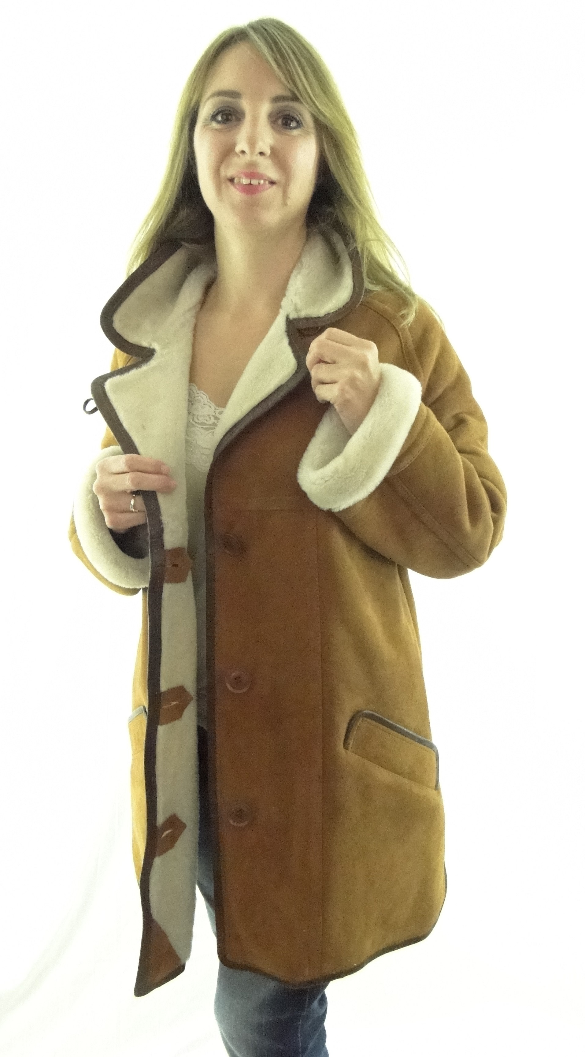 Ladies Classic Sheepskin Coat in Tan or Brown