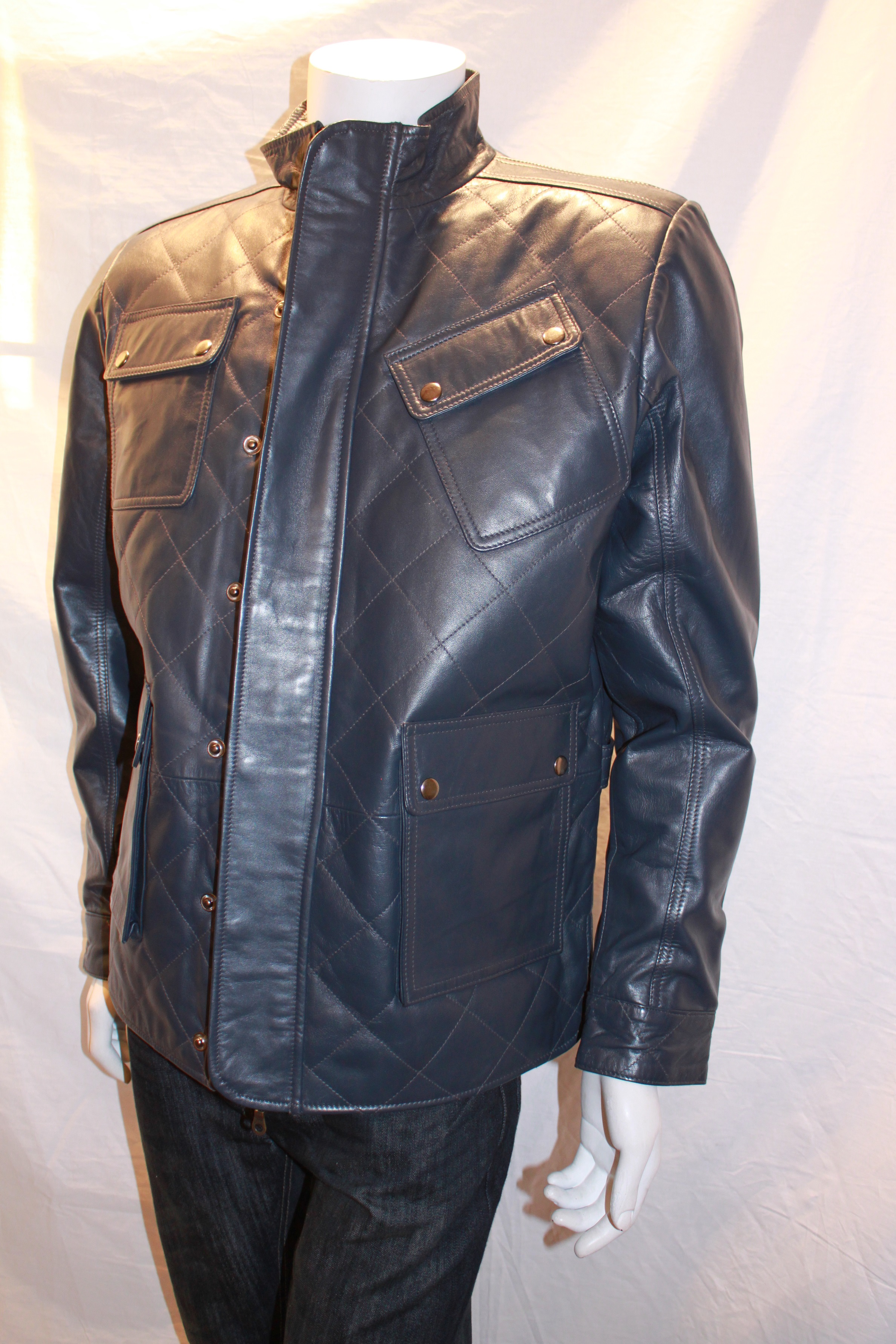 Men S Quilted Stitched Leather Jacket Available In Tan Navy And Men S Quilted Stitched Leather Jacket