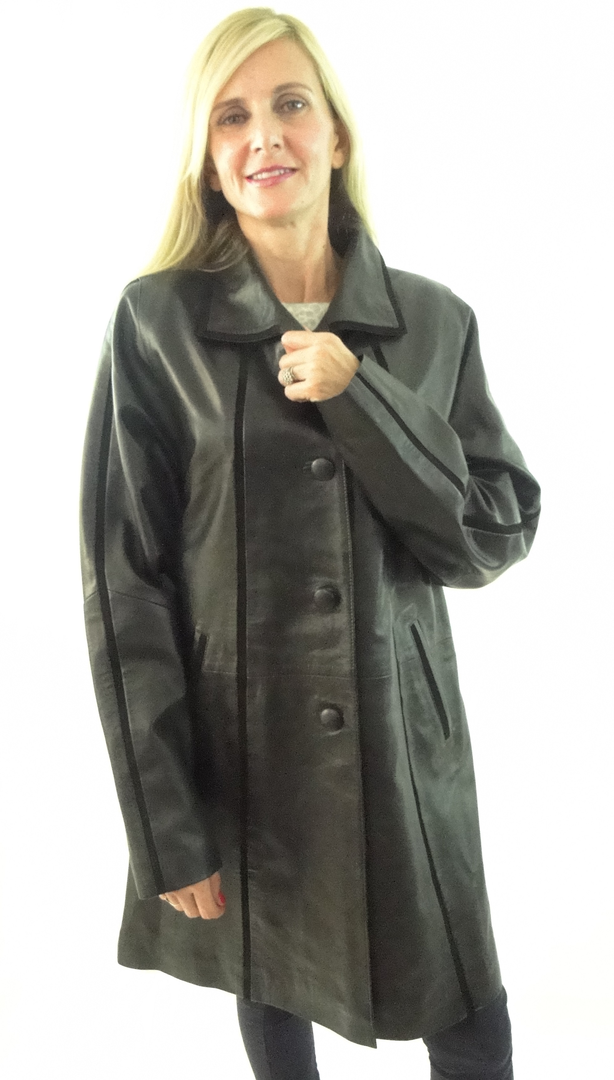 Ladies Women's Black Leather and Suede Coat - Radford Leathers