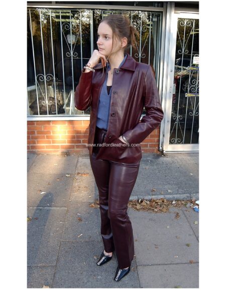 Ladies Buttoned Short Leather Jacket