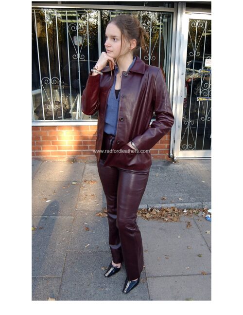 Ladies Buttoned Short Leather Jacket