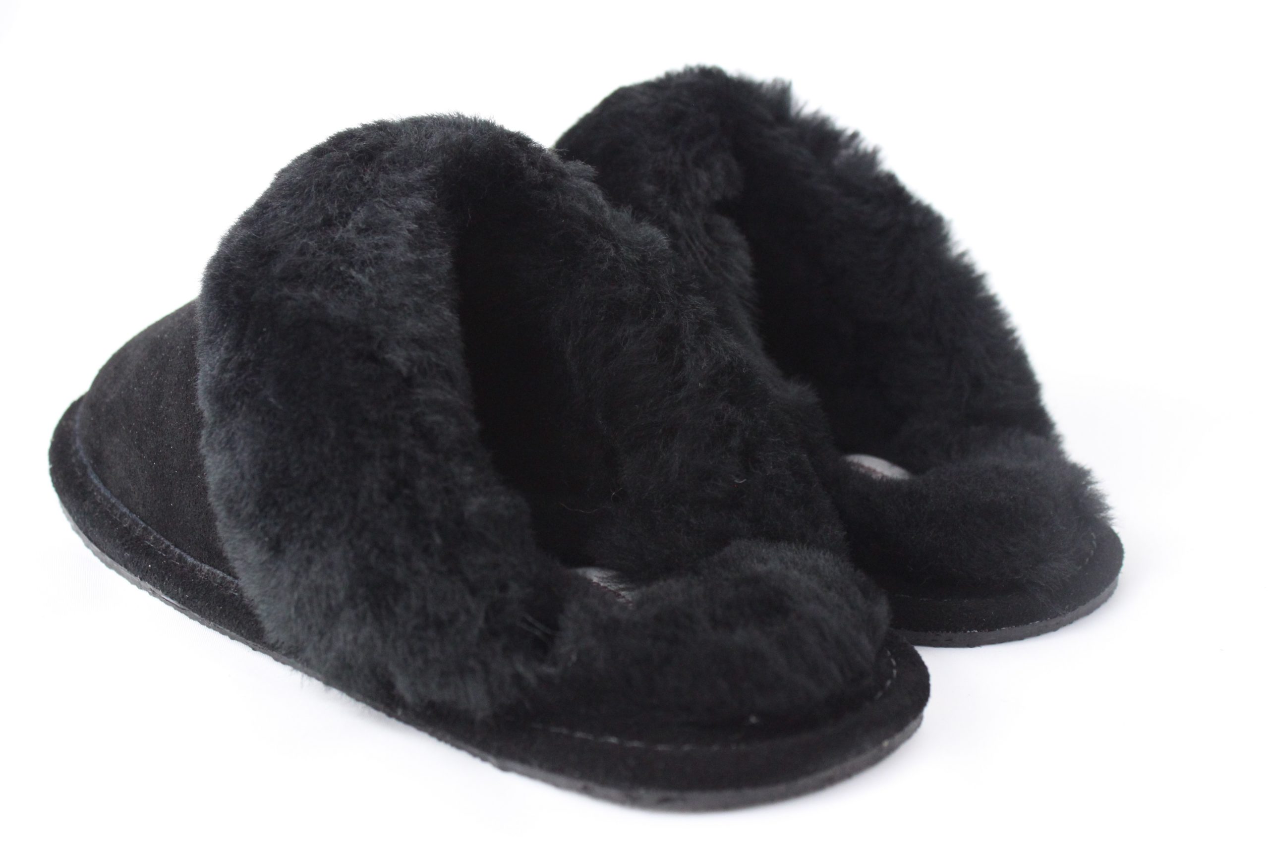 sheepskin fluffy slip on slippers black