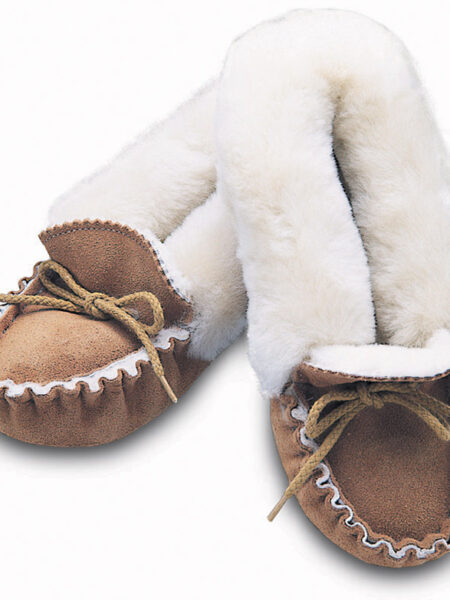 Ladies Collared Sheepskin Moccasin Style Slippers