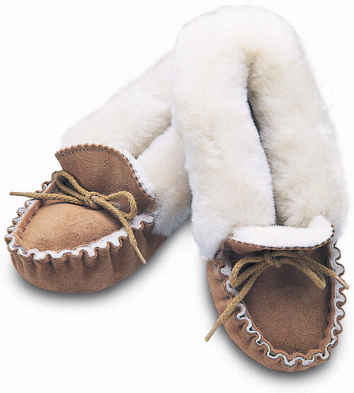 Ladies Collared Sheepskin Moccasin Style Slippers