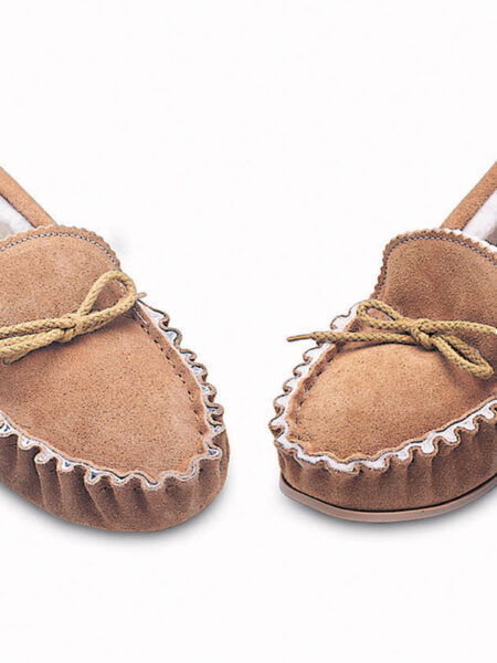 Ladies Collarless Sheepskin Moccasin Style Slippers