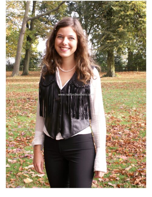 Ladies Biker fringed leather waistcoat - Image 2