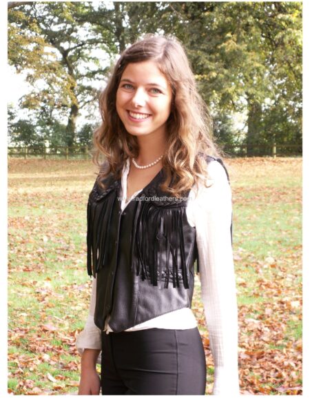 Ladies Biker fringed leather waistcoat