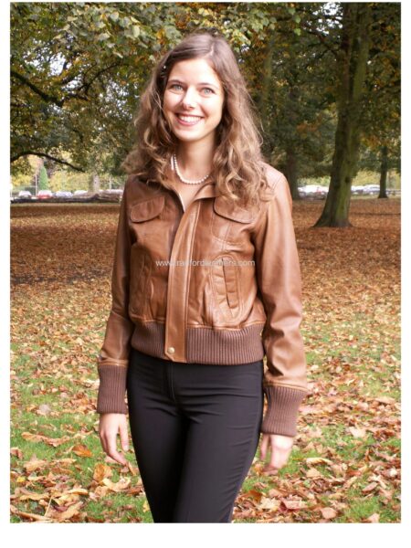Ladies Leather Bomber Jacket