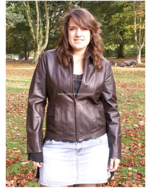 Ladies Short Ladies Zip-Up Leather Jacket - Image 2