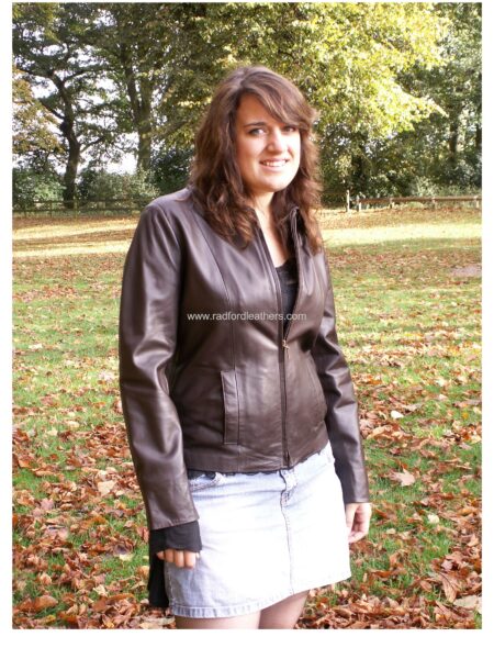 Ladies Short Ladies Zip-Up Leather Jacket
