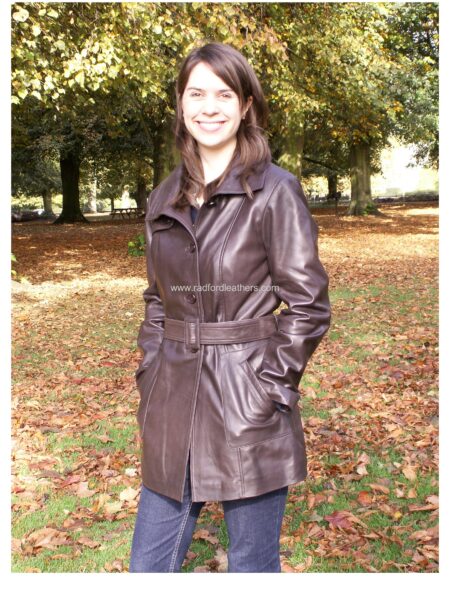Ladies 3/4 length ladies leather trench coat