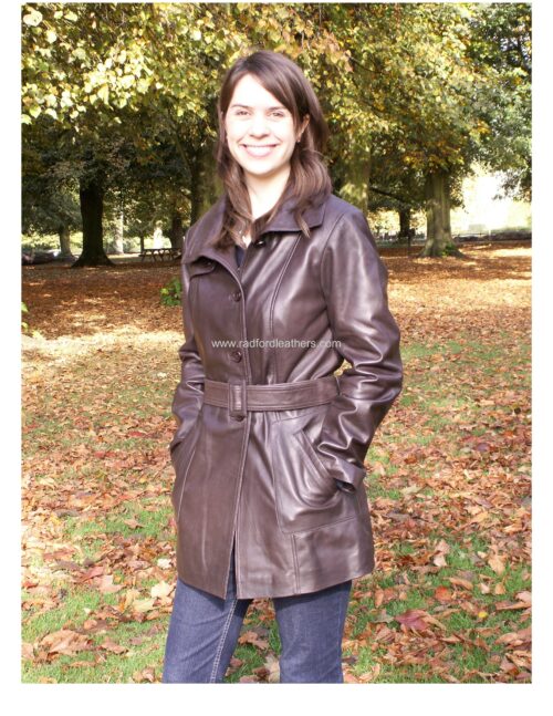 Ladies 3/4 length ladies leather trench coat