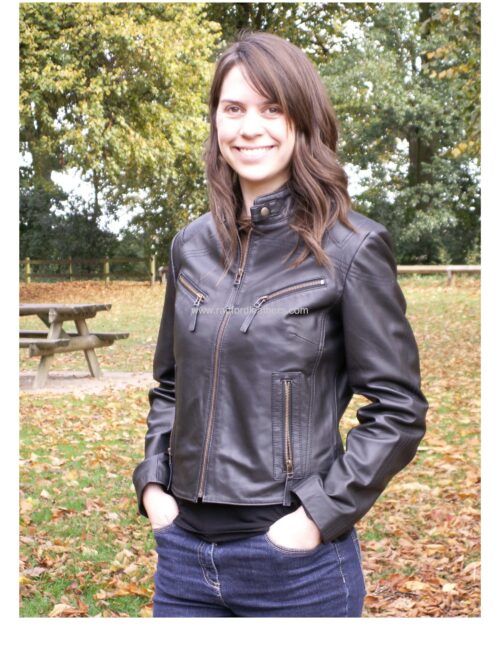 Ladies Leather Biker Jacket with Zip - Image 2