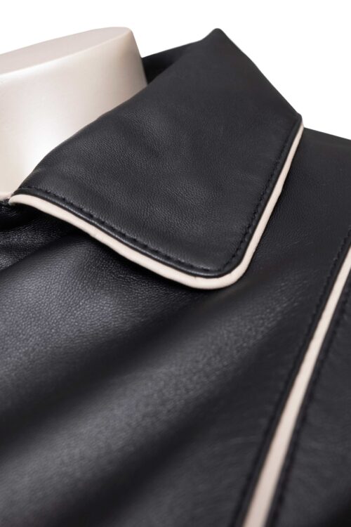 Short Ladies Leather Jacket with Colour Contrast - Image 21