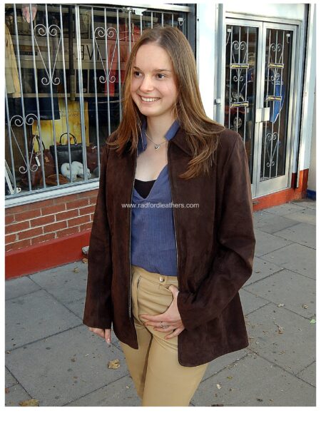 Ladies Zipped Nubuck Short Leather Jacket