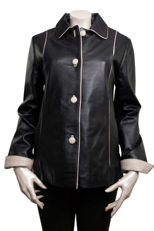 Short Ladies Leather Jacket with Colour Contrast - Image 20