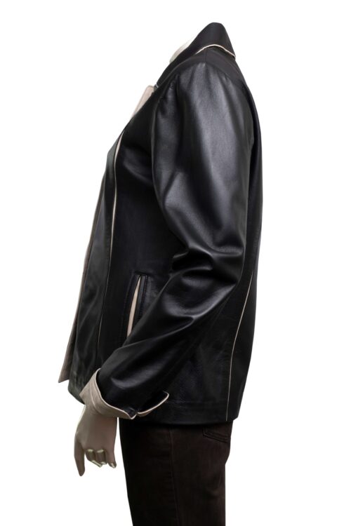 Short Ladies Leather Jacket with Colour Contrast - Image 19