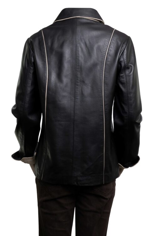 Short Ladies Leather Jacket with Colour Contrast - Image 18