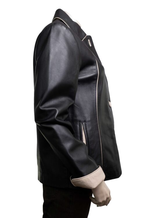 Short Ladies Leather Jacket with Colour Contrast - Image 23