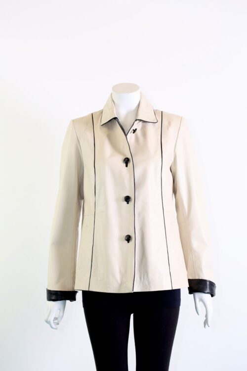 Short Ladies Leather Jacket with Colour Contrast - Image 7
