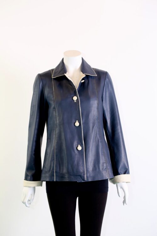 Short Ladies Leather Jacket with Colour Contrast - Image 6