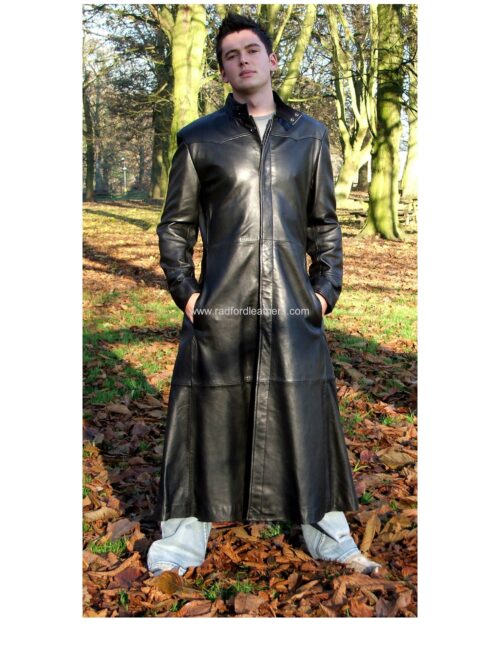 Men's 'Matrix' style Long Leather Coat - Image 2