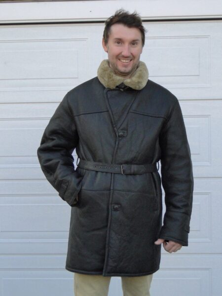 Men's 3/4 Length Belted Sheepskin Coat