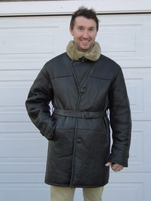 Men's 3/4 Length Belted Sheepskin Coat