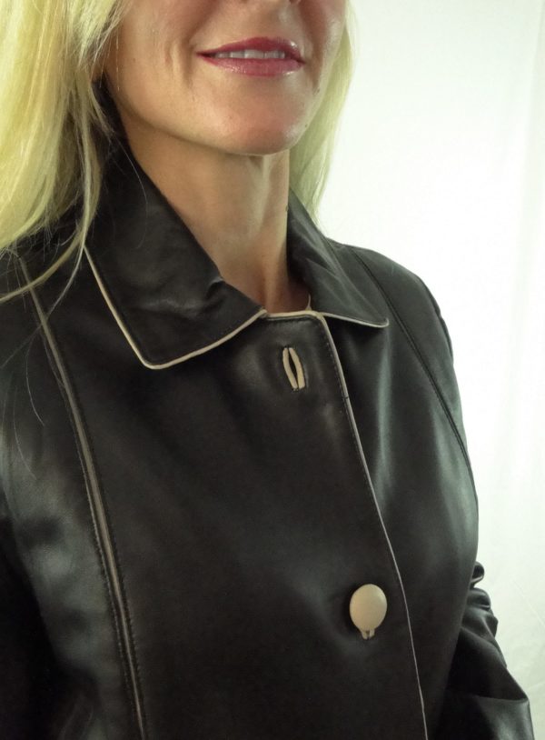 Short Ladies Leather Jacket with Colour Contrast