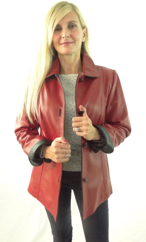 Red Short Ladies Leather Jacket