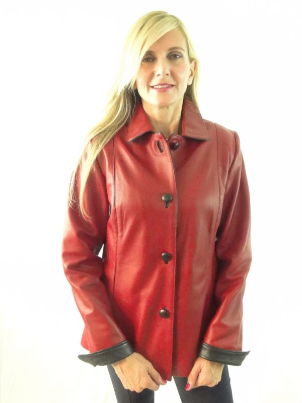 Red Short Ladies Leather Jacket
