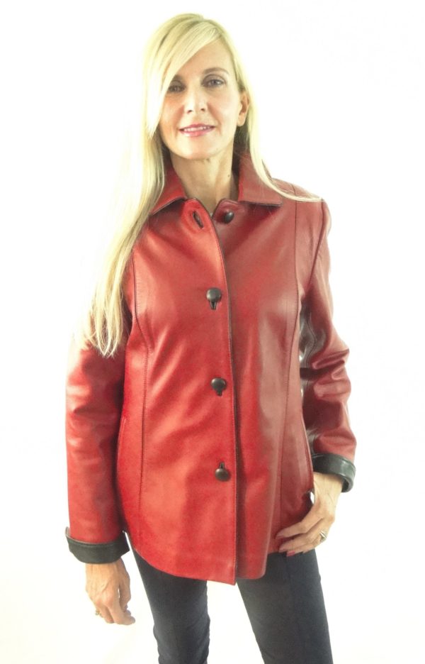 Red Short Ladies Leather Jacket