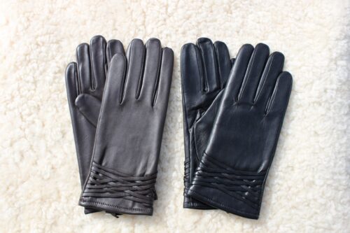 Ladies Leather Gloves with Cross-Stitch Detail - Image 2