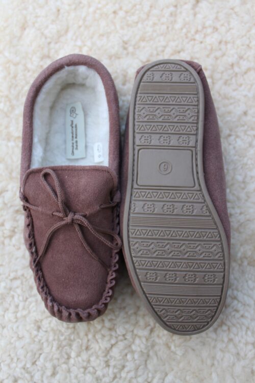 Ladies Suede Mocassin Slippers with Wool Lining - Image 2