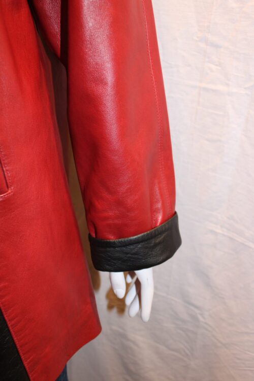Stylish Ladies Leather Contrast 3/4 length jacket - Image 9