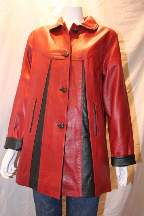 Stylish Ladies Leather Contrast 3/4 length jacket - Image 7