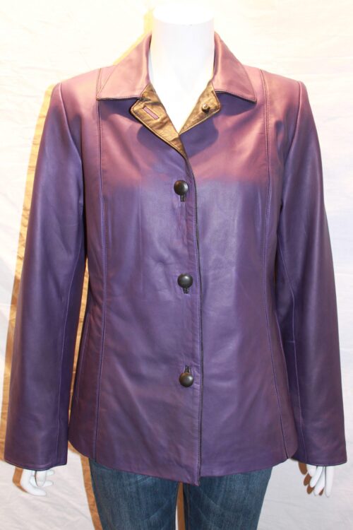 Short Ladies Leather Jacket with Colour Contrast - Image 10