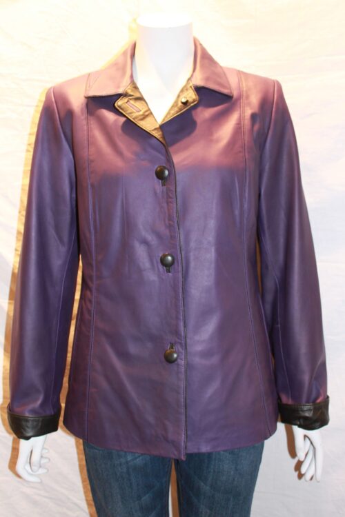 Short Ladies Leather Jacket with Colour Contrast - Image 8