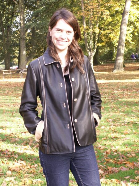 Short Ladies Leather Jacket with Colour Contrast