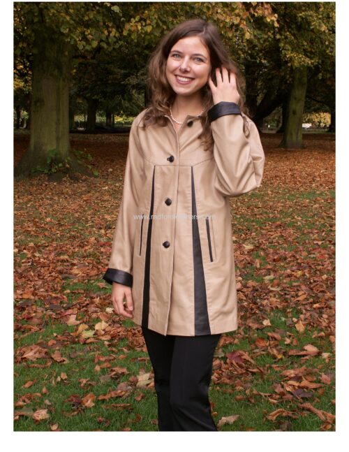 Stylish Ladies Leather Contrast 3/4 length jacket - Image 3