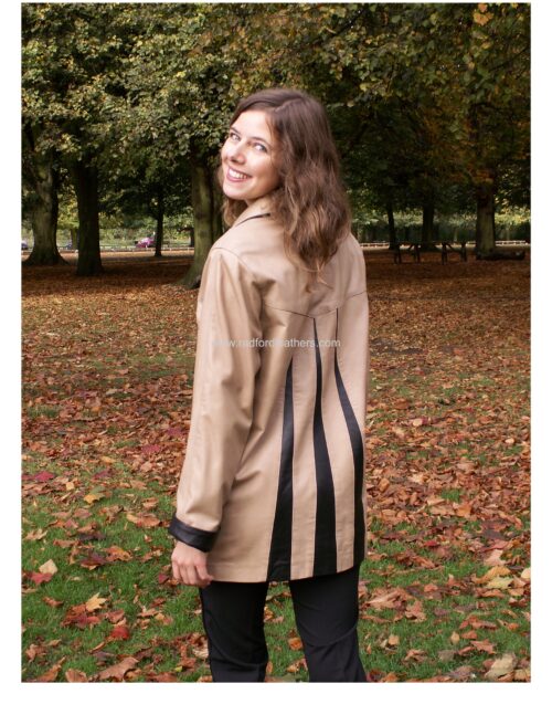 Stylish Ladies Leather Contrast 3/4 length jacket - Image 2