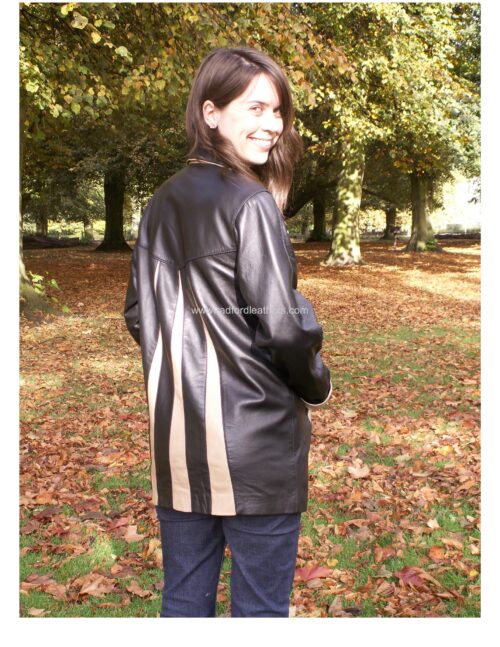 Stylish Ladies Leather Contrast 3/4 length jacket - Image 5