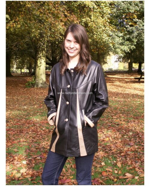 Stylish Ladies Leather Contrast 3/4 length jacket - Image 4