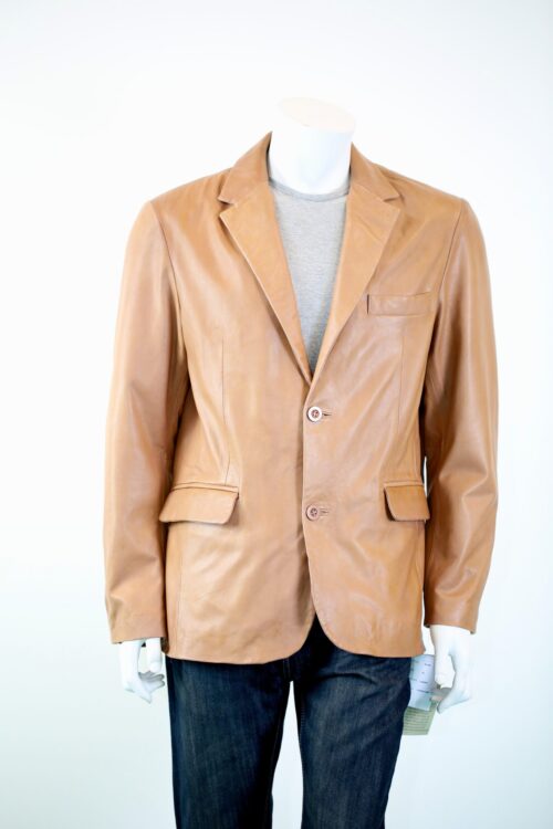 Men's 2 Button Leather Double Vented Blazer - Available in Black, Brown and Cognac - Image 2