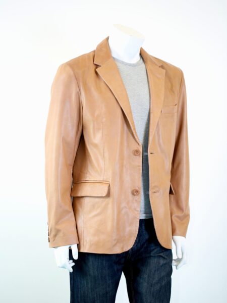 Men's 2 Button Leather Double Vented Blazer - Available in Black, Brown and Cognac