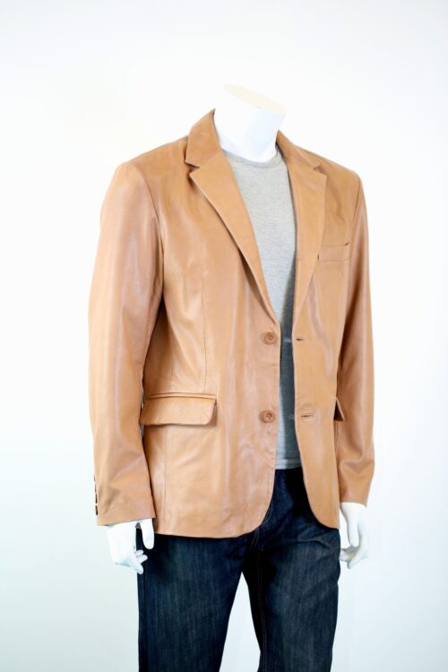 Men's 2 Button Leather Double Vented Blazer - Available in Black, Brown and Cognac