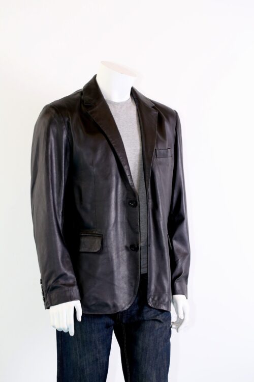 Men's 2 Button Leather Double Vented Blazer - Available in Black, Brown and Cognac - Image 4