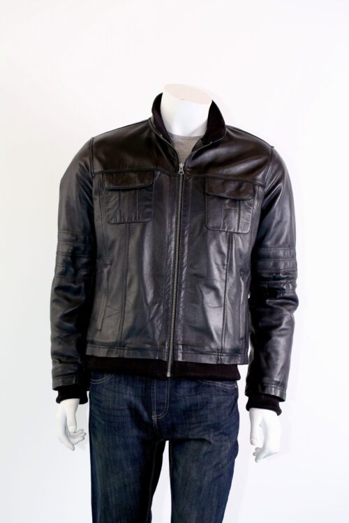 Men's Leather Bomber Jacket - Image 2