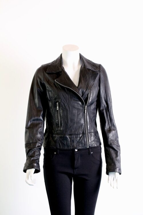 Ladies Leather Biker Jacket - available in Blue Black and Brown - Image 4